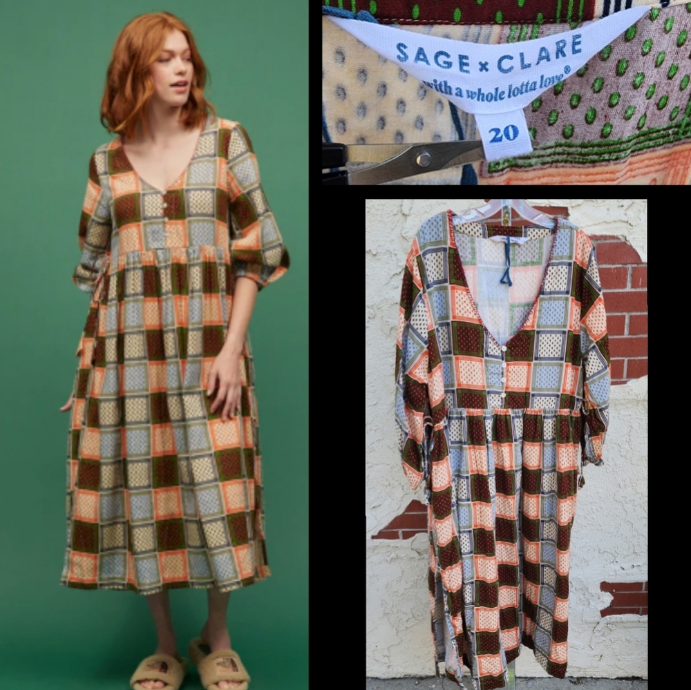 $139 NWOT 20 SAGE & CLARE midi v-neck dress country prairie cottagecore 20W